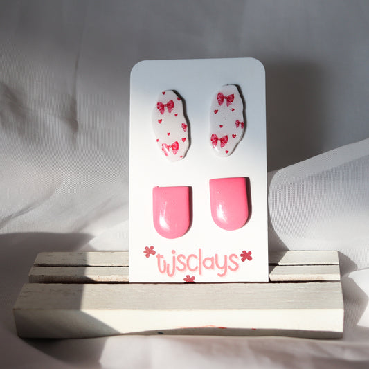 stud set: bow print + baby pink arches