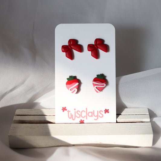 stud set: red bows + chocolate covered strawberries