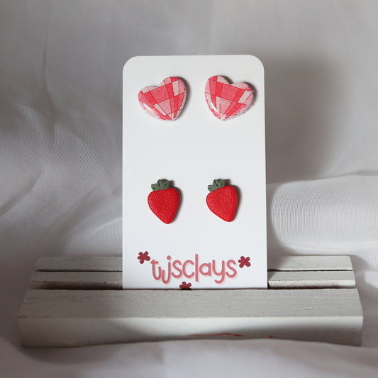 stud set: disco hearts + strawberries