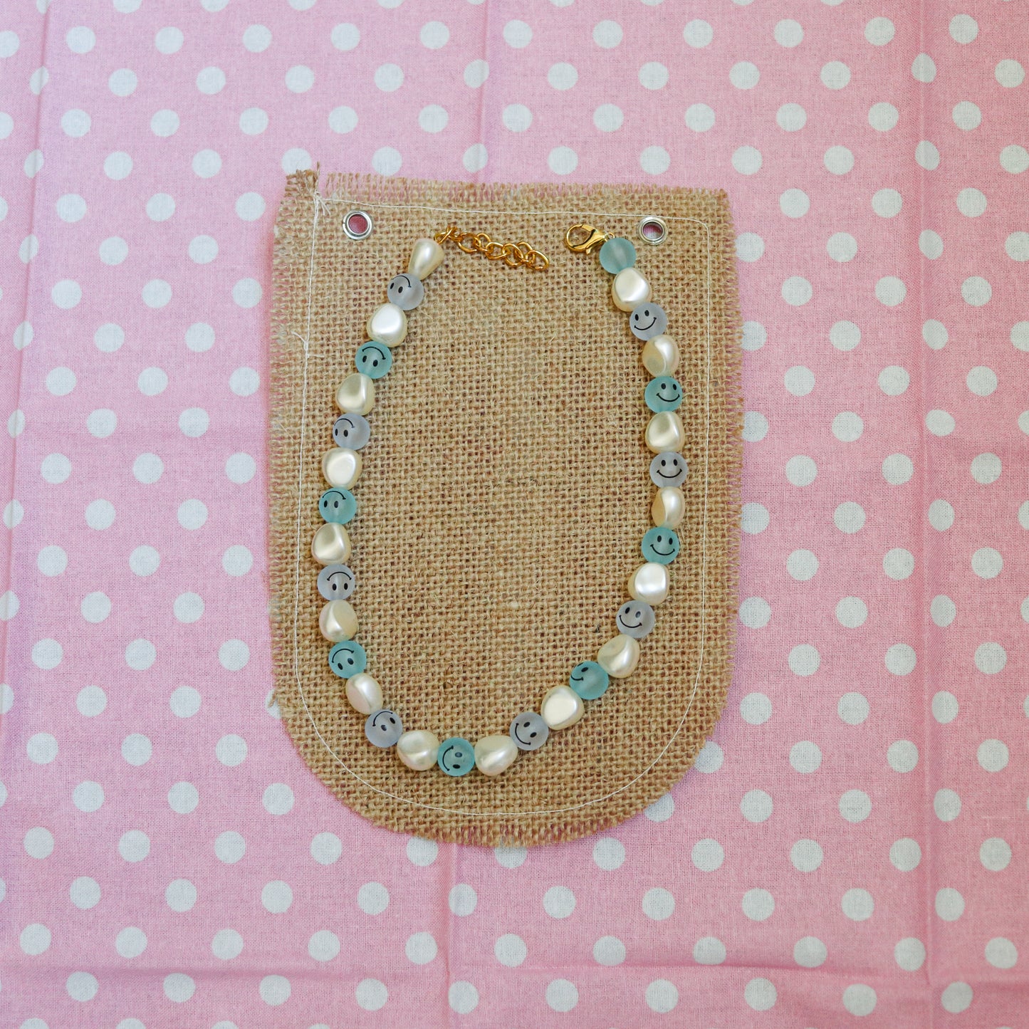 ARCHIVE Blue Smiley Face and Pearl Necklace ♡